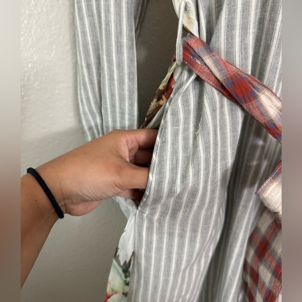 Aratta Silent Journey Striped Gray Dress with Leaf Accents - Picture 10 of 11